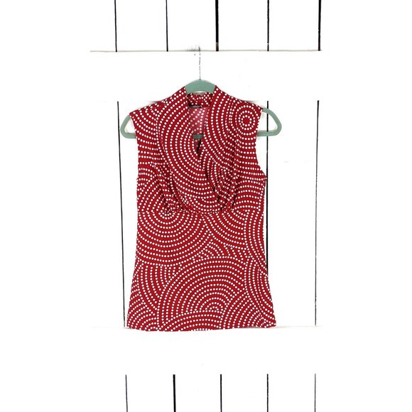 CKW red white polka dot slinky fitted sleeveless tank top - Picture 5 of 5